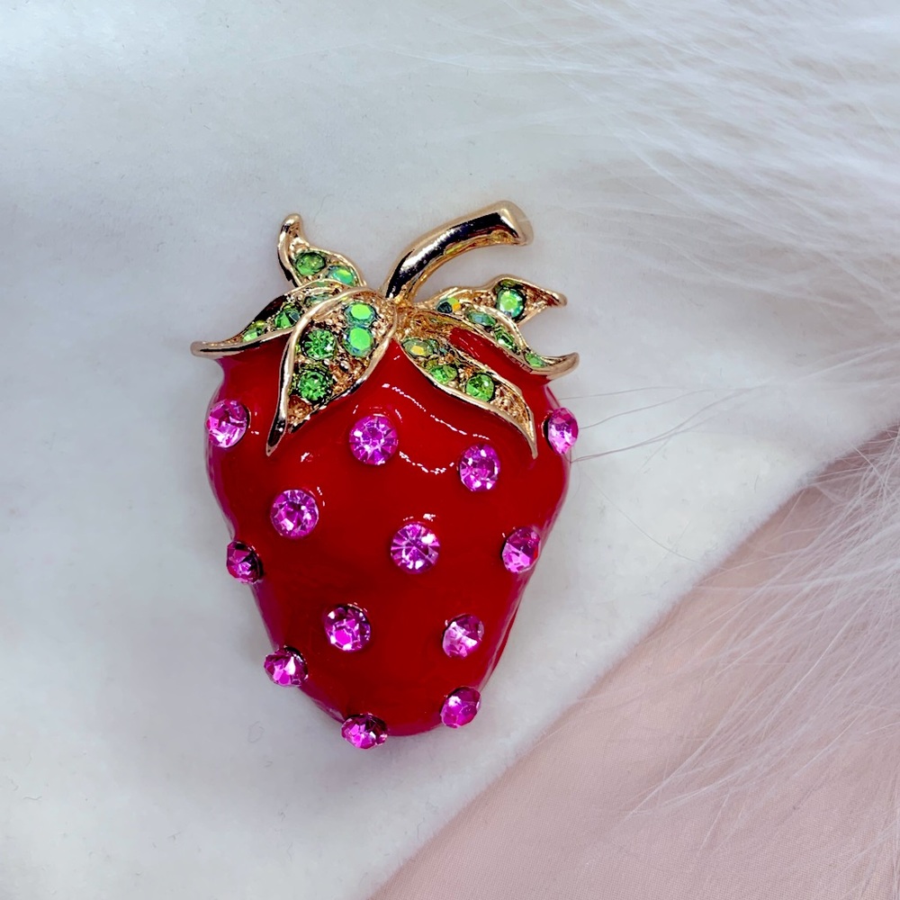 Rhinestone Red Strawberry Brooch